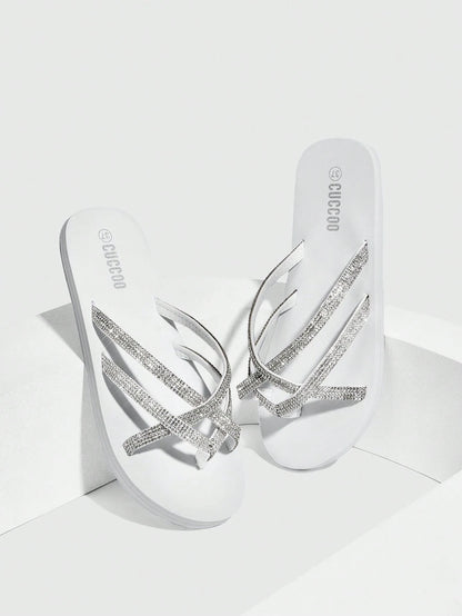 Fashionable Black Rhinestone Decorated Slippers For Women Vacation Shoes Summer Back To School Shoes College Student Shoes Spring Shoes Spring Break Easter For Casual Beach Style