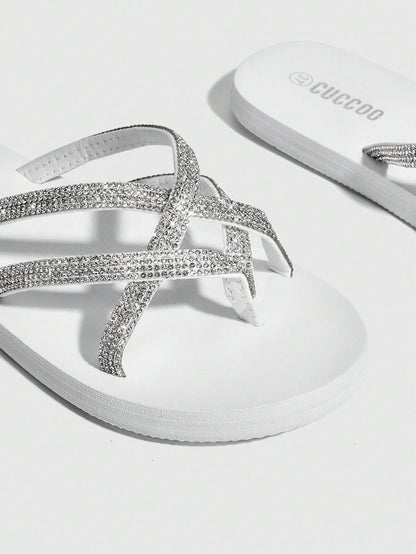 Fashionable Black Rhinestone Decorated Slippers For Women Vacation Shoes Summer Back To School Shoes College Student Shoes Spring Shoes Spring Break Easter For Casual Beach Style