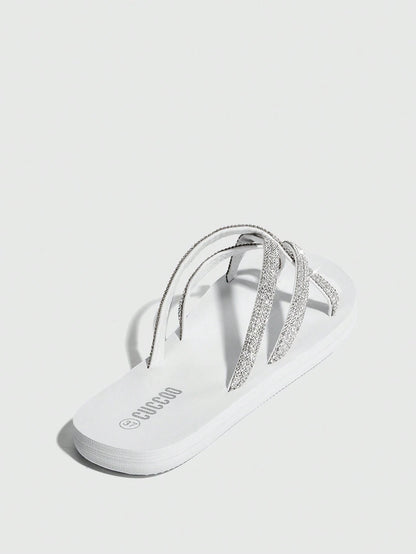 Fashionable Black Rhinestone Decorated Slippers For Women Vacation Shoes Summer Back To School Shoes College Student Shoes Spring Shoes Spring Break Easter For Casual Beach Style