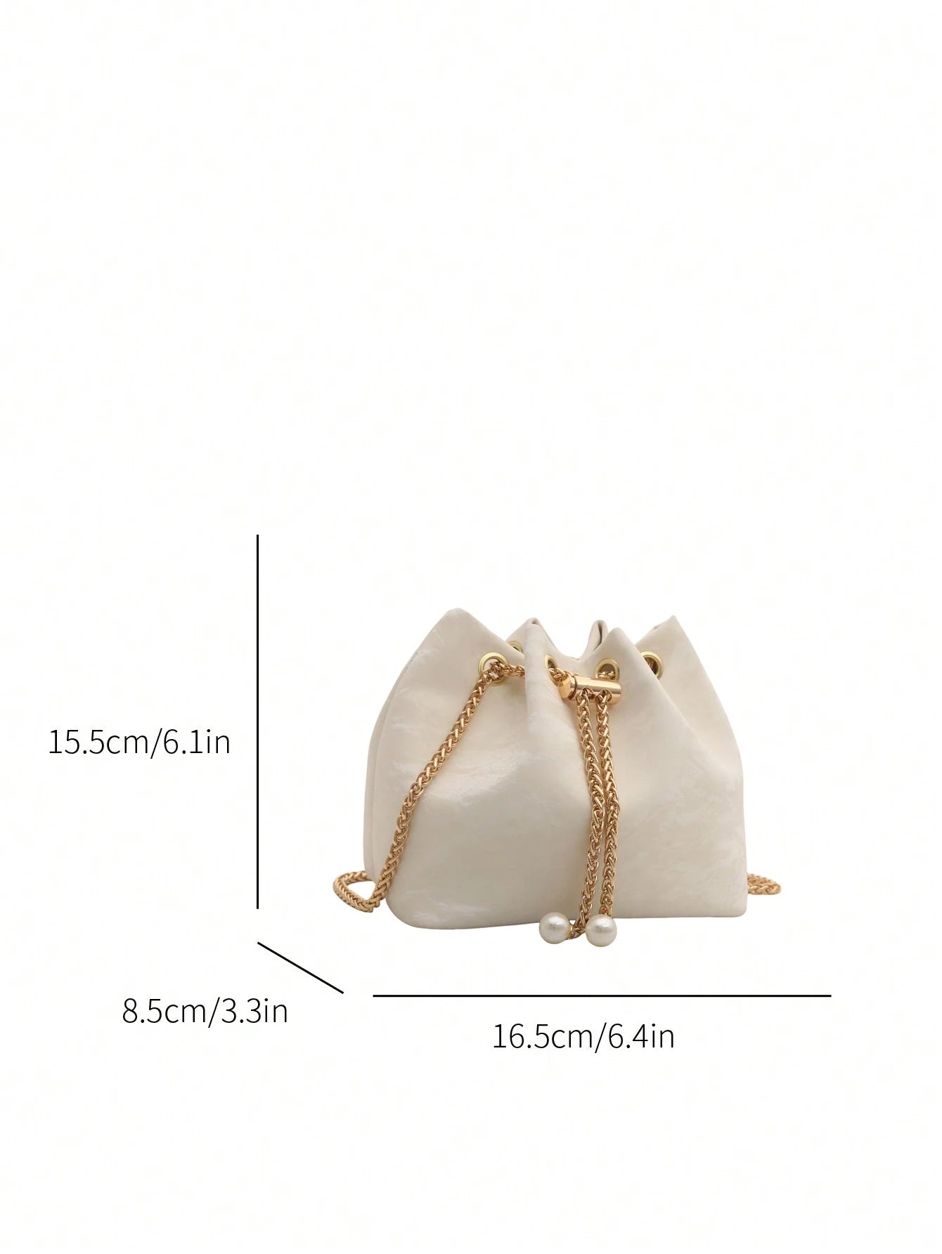 Fashion Solid Color Hollow Out Woven Chain Drawstring Mini Crossbody Bucket Bag