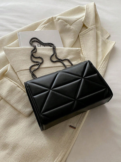 1pc Minimalist Fashion Indentation Diamond Shape Square Bag Lock Closure Flap Opening Metal Chain Shoulder Bag Suitable For Women's Daily Casual Use