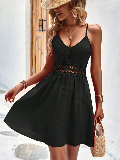 Breezaya Summer Holiday Lace Splicing Waist Cinched Cami Dress