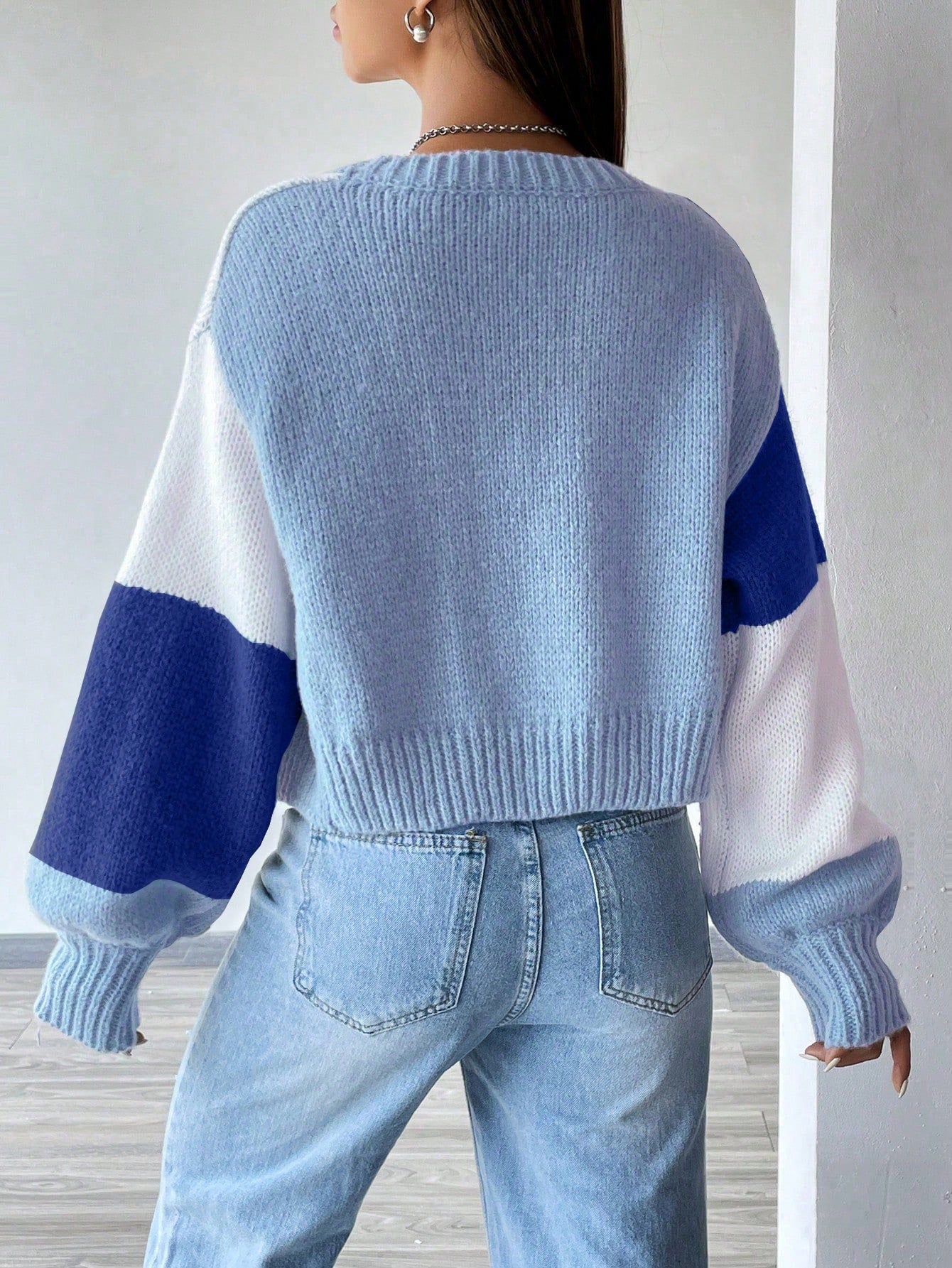 Flirla Colorblock Drop Shoulder Duster Cardigan,Long Sleeve Tops Fall Winter Cloth For Women