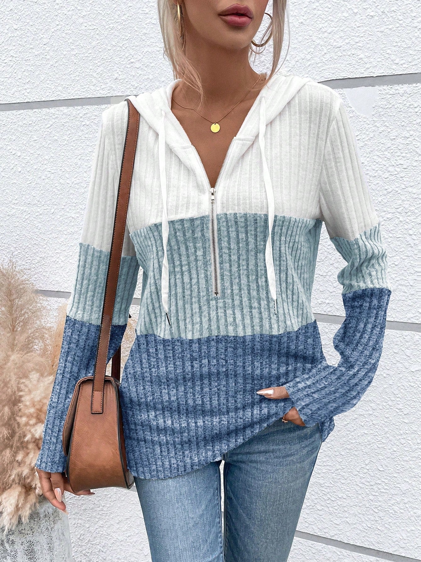 EMERY ROSE Ladies' Color Blocking Drawstring T-Shirt Graphic Tees Women Tops Fall Cloth For Women