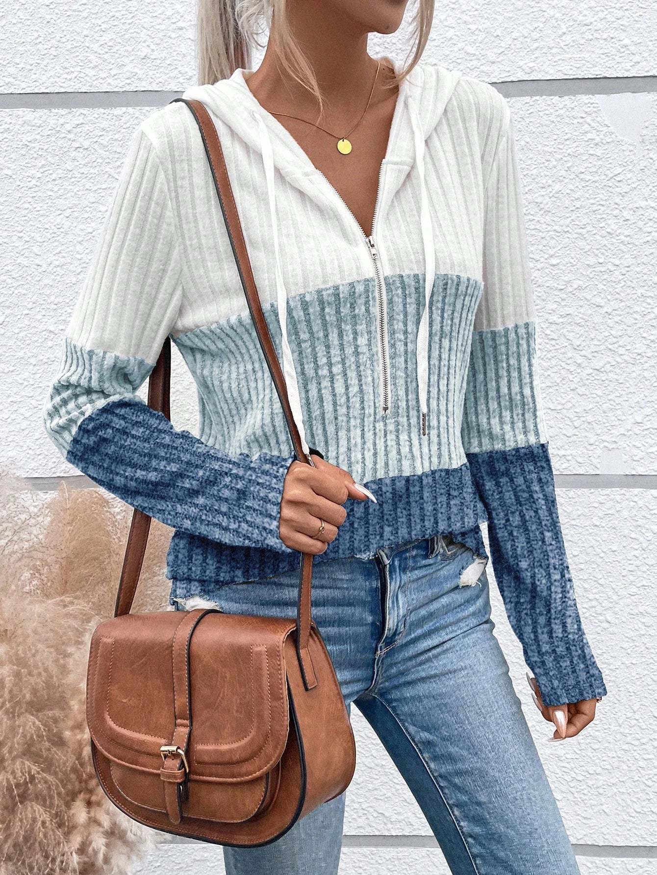 EMERY ROSE Ladies' Color Blocking Drawstring T-Shirt Graphic Tees Women Tops Fall Cloth For Women