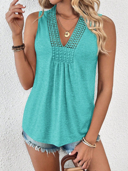 EMERY ROSE Summer V-Neck Contrast Guipure Lace Knitted Tank Top