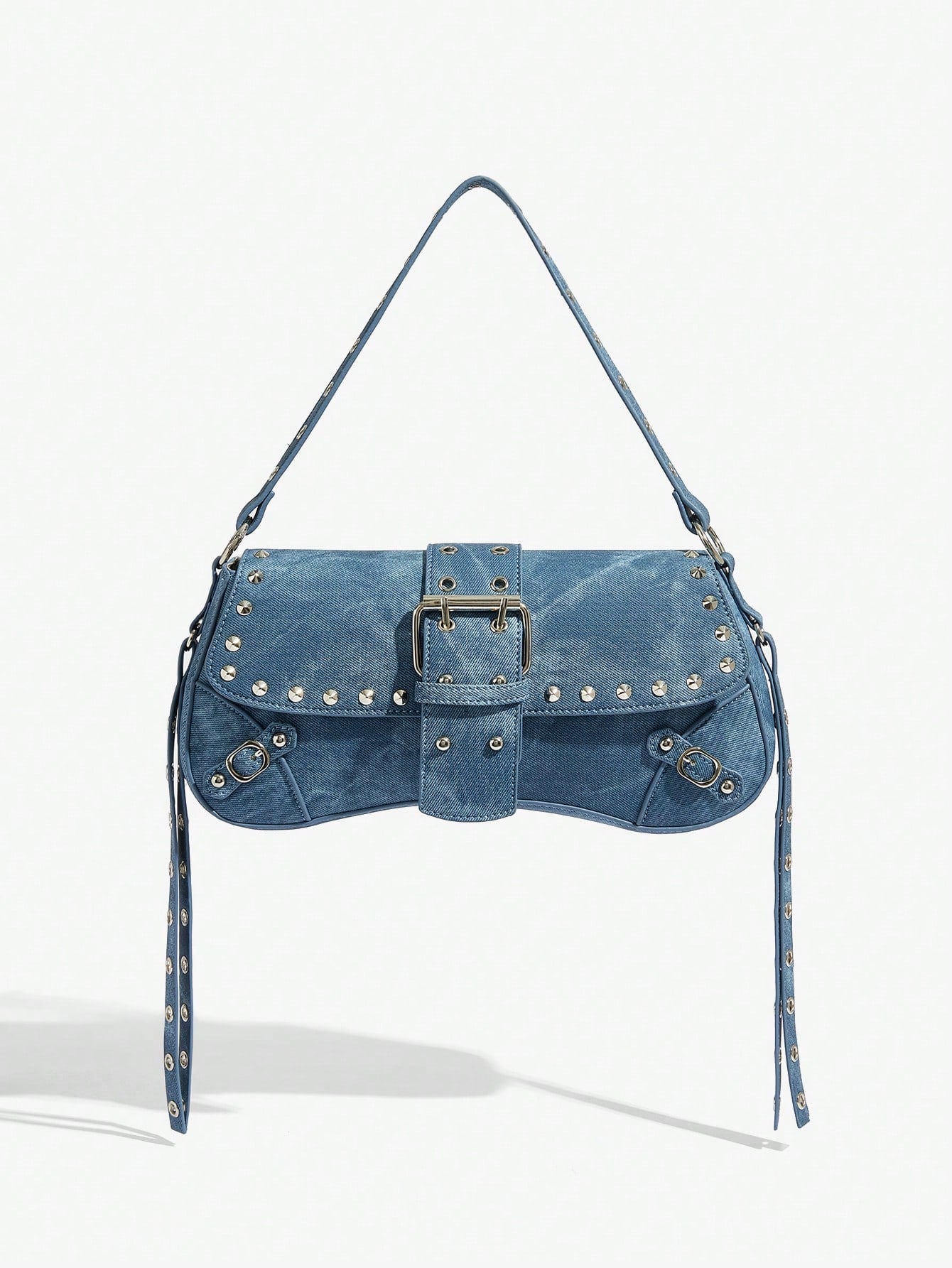 SHEIN X Lucía Bellido SHEIN SXY Fashionable Black Stud Shoulder Bag For Women, Versatile, Shopping Bag, Cool, Street Bag, Teenagers