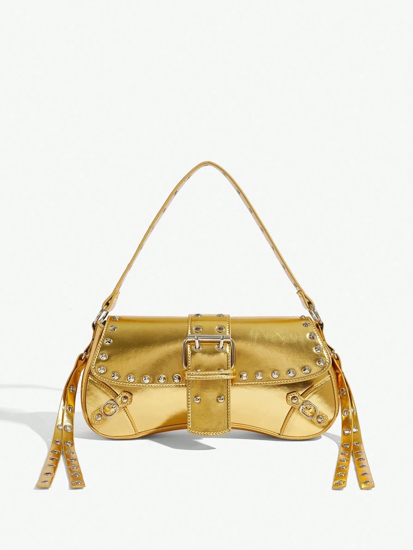 SHEIN X Lucía Bellido SHEIN SXY Fashionable Black Stud Shoulder Bag For Women, Versatile, Shopping Bag, Cool, Street Bag, Teenagers