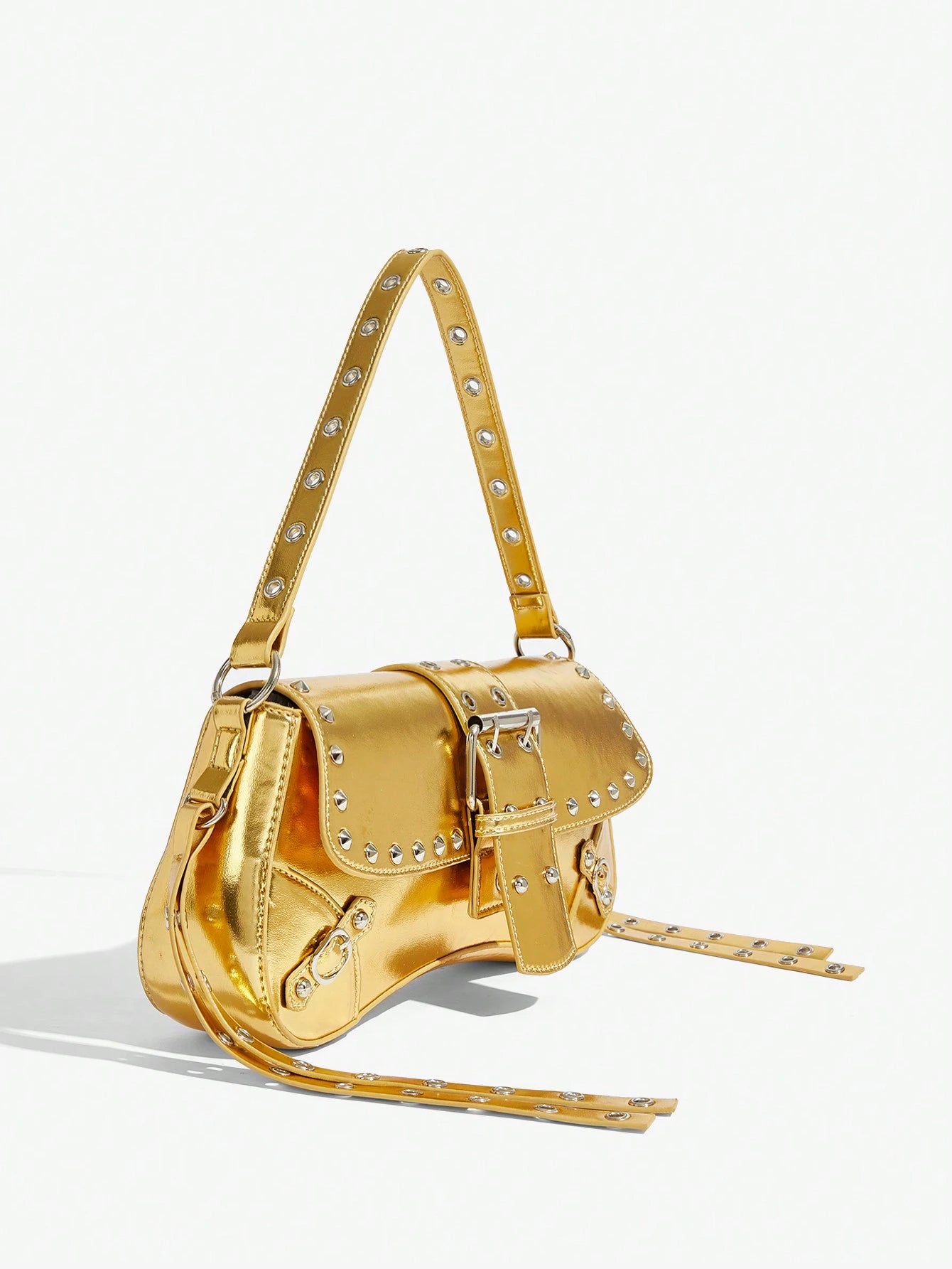 SHEIN X Lucía Bellido SHEIN SXY Fashionable Black Stud Shoulder Bag For Women, Versatile, Shopping Bag, Cool, Street Bag, Teenagers