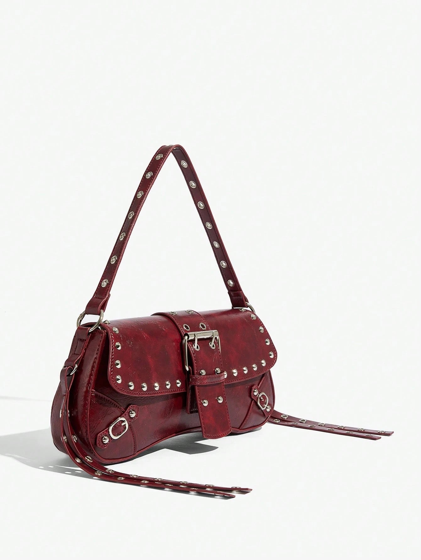 SHEIN X Lucía Bellido SHEIN SXY Fashionable Black Stud Shoulder Bag For Women, Versatile, Shopping Bag, Cool, Street Bag, Teenagers