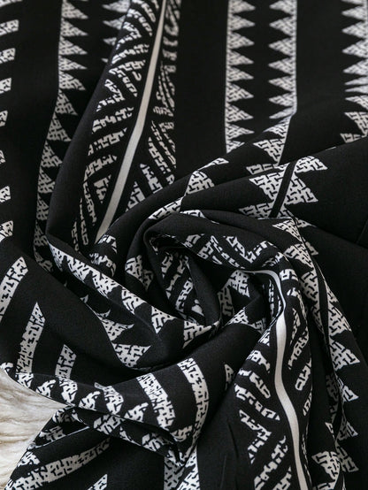 Breezaya Allover Print Belted Wide Leg Casual Vacation Pants Fall Cloth For Women