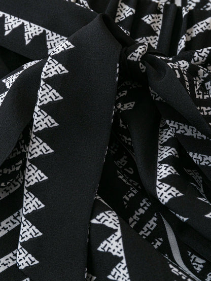 Breezaya Allover Print Belted Wide Leg Casual Vacation Pants Fall Cloth For Women