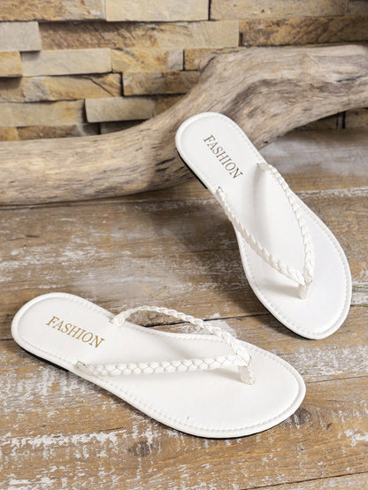 Fashionable Woven Flat Sandals Women's Toe-Strap Flip Flops