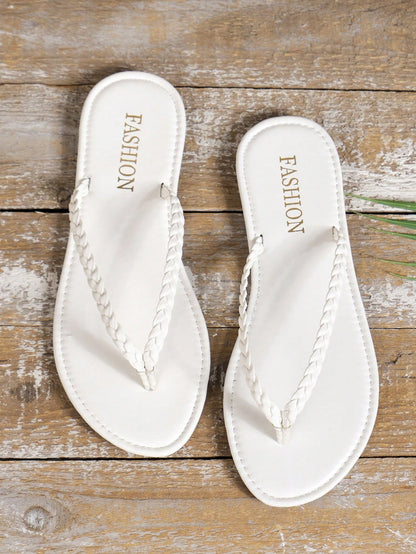 Fashionable Woven Flat Sandals Women's Toe-Strap Flip Flops