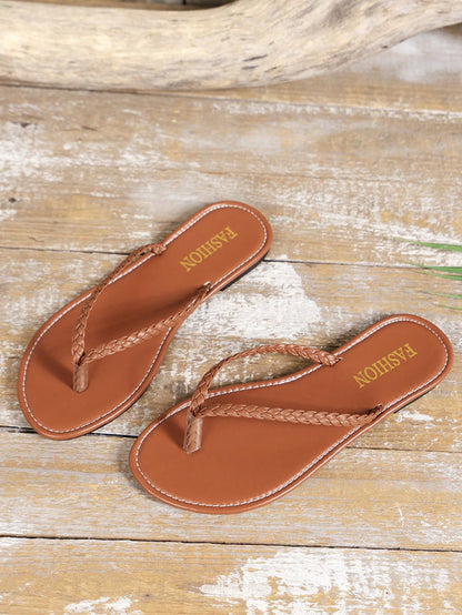 Fashionable Woven Flat Sandals Women's Toe-Strap Flip Flops