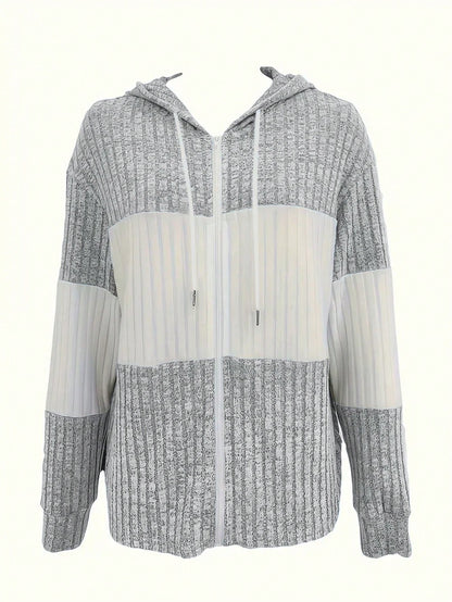 INAWLY Women's Spring And Autumn Casual Color Blocking Drawstring Hooded Jacket Fall Winter Cloth For Women