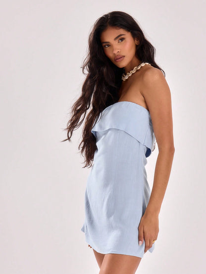 MUSERA Strapless Neck Seam Detail Swing Dress Spring Summer Vacation Wedding Guest Occasion Birthday Prom Ibiza Beach Holiday Fall Night Out Elegant