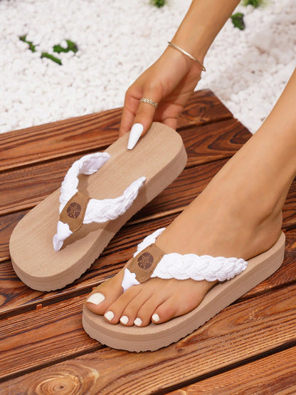 Popular Women's Fashionable Casual Thong Sandals, Lightweight And Comfortable Summer Outdoor White Flip Flops
