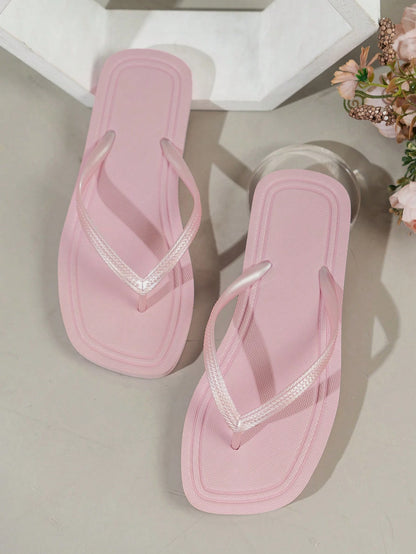 Women's Thick-bottomed Slip-resistant Flip Flops With Toe Thongs For Outdoor Activities, Swimming & Water Leisure, Waterproof Eva Material