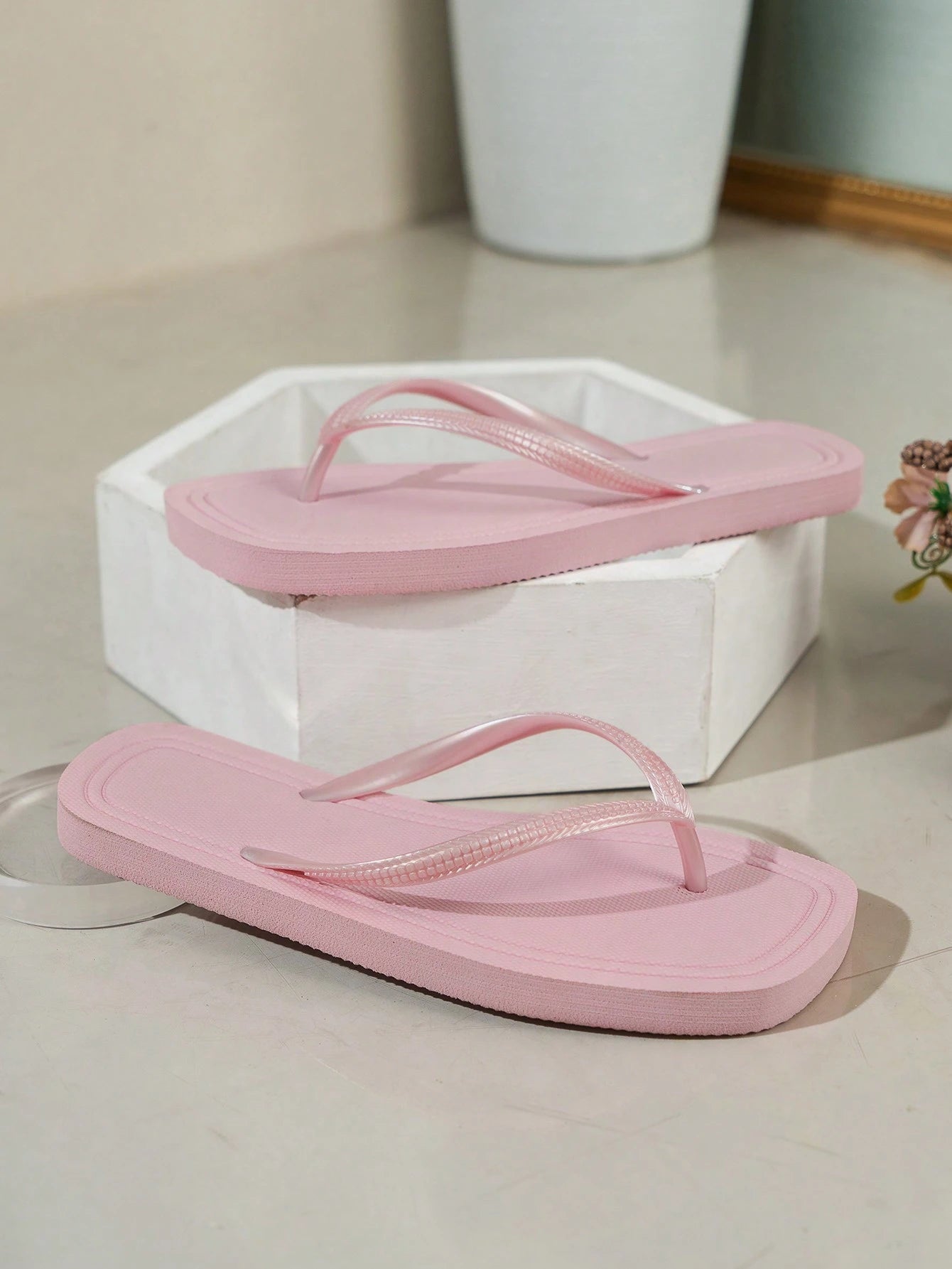 Women's Thick-bottomed Slip-resistant Flip Flops With Toe Thongs For Outdoor Activities, Swimming & Water Leisure, Waterproof Eva Material