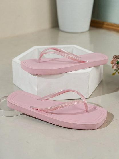 Women's Thick-bottomed Slip-resistant Flip Flops With Toe Thongs For Outdoor Activities, Swimming & Water Leisure, Waterproof Eva Material