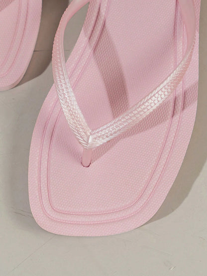 Women's Thick-bottomed Slip-resistant Flip Flops With Toe Thongs For Outdoor Activities, Swimming & Water Leisure, Waterproof Eva Material