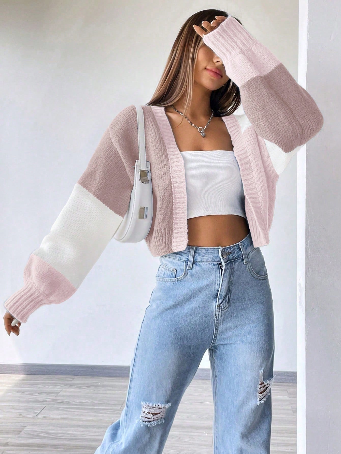 Flirla Colorblock Drop Shoulder Duster Cardigan,Long Sleeve Tops Fall Winter Cloth For Women