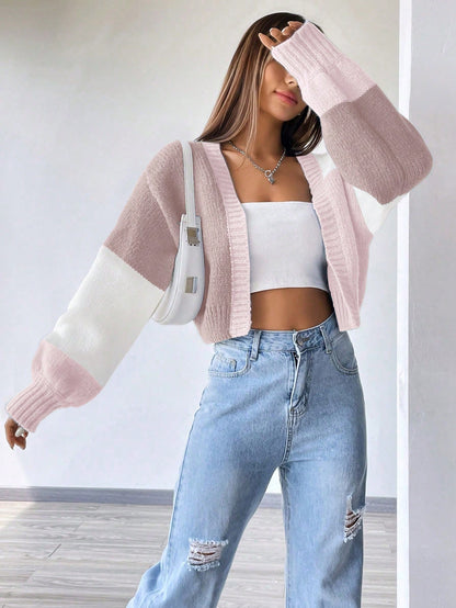 Flirla Colorblock Drop Shoulder Duster Cardigan,Long Sleeve Tops Fall Winter Cloth For Women