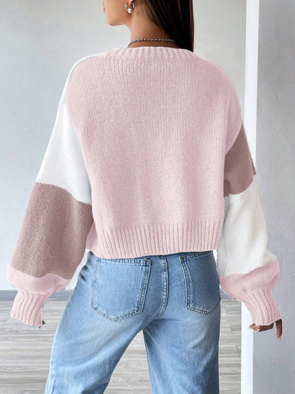 Flirla Colorblock Drop Shoulder Duster Cardigan,Long Sleeve Tops Fall Winter Cloth For Women