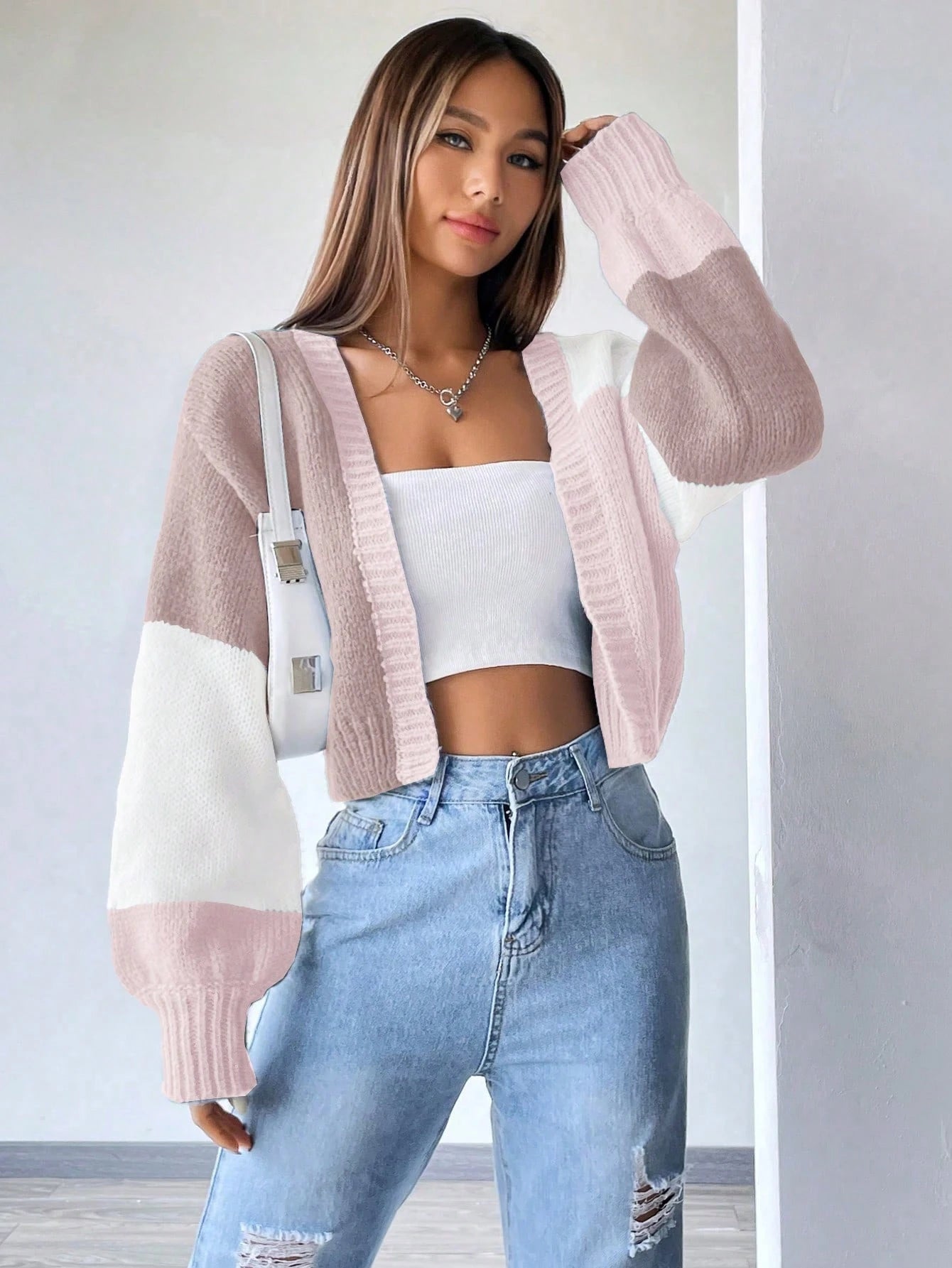 Flirla Colorblock Drop Shoulder Duster Cardigan,Long Sleeve Tops Fall Winter Cloth For Women