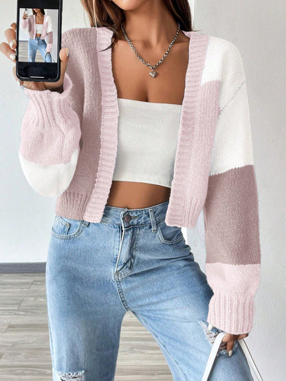 Flirla Colorblock Drop Shoulder Duster Cardigan,Long Sleeve Tops Fall Winter Cloth For Women