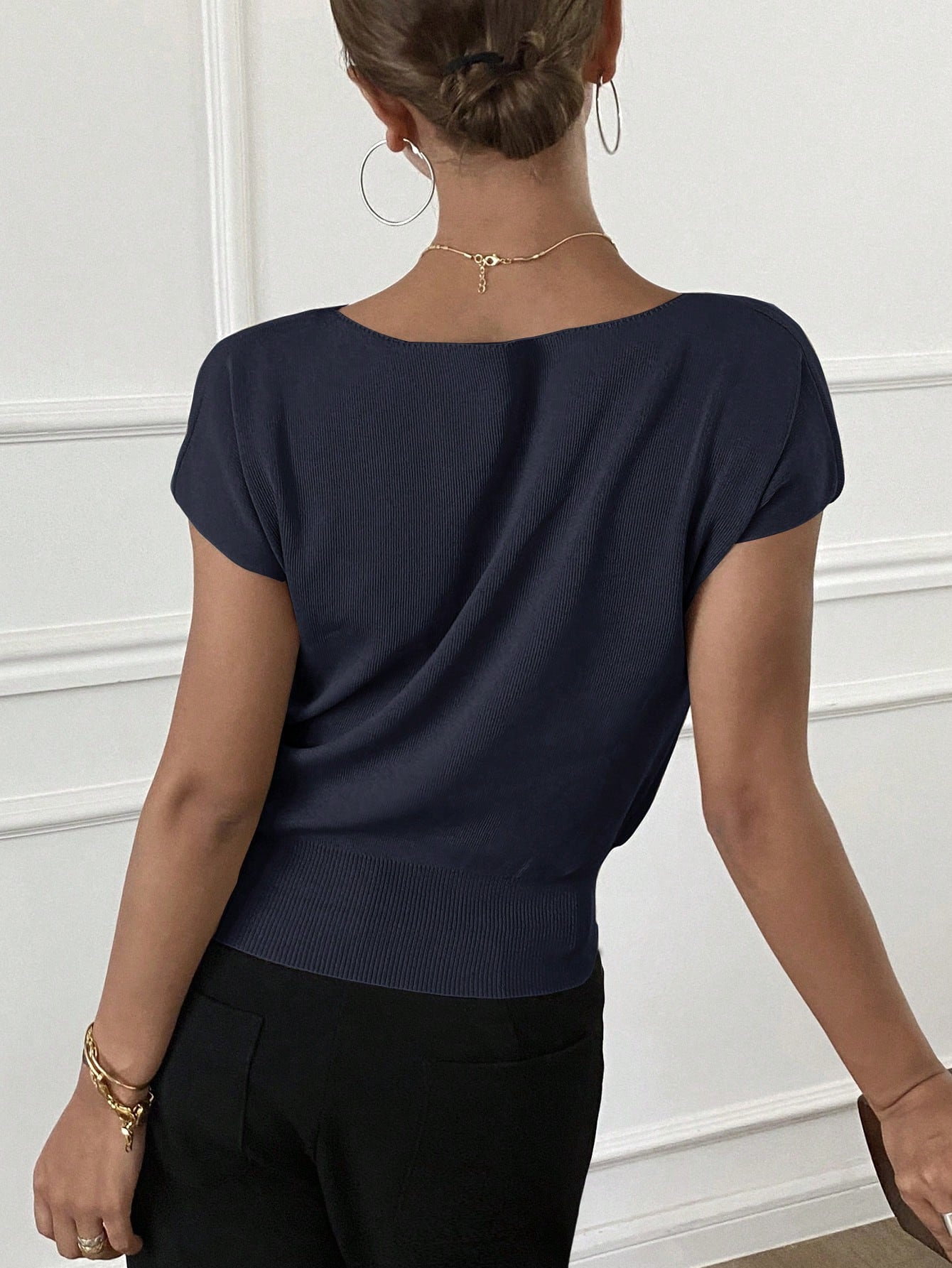 Livesso Solid Color Slim Fit Short Sleeve Knitted Top For Women Summer,Teacher Outfits