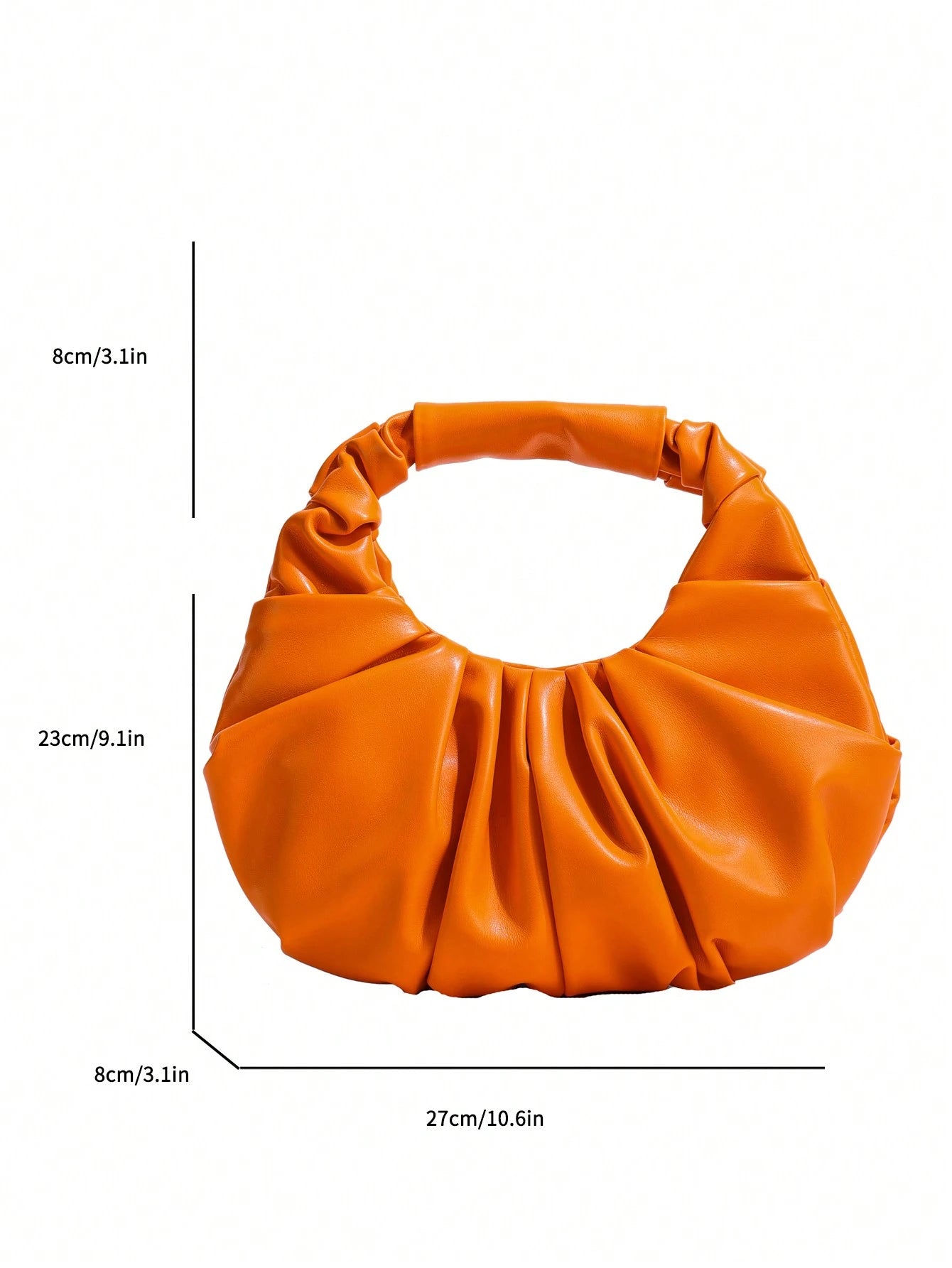 2024 New Style Cloud-Shaped Ruched Orange Bag, Handheld Bag, Versatile Casual Women's Bag, Crescent-Shaped Clutch Bag