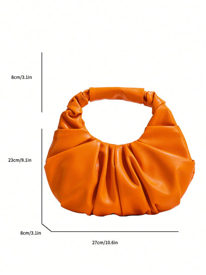 2024 New Style Cloud-Shaped Ruched Orange Bag, Handheld Bag, Versatile Casual Women's Bag, Crescent-Shaped Clutch Bag