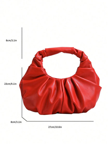 2024 New Style Cloud-Shaped Ruched Orange Bag, Handheld Bag, Versatile Casual Women's Bag, Crescent-Shaped Clutch Bag