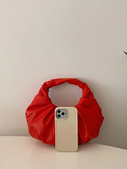 2024 New Style Cloud-Shaped Ruched Orange Bag, Handheld Bag, Versatile Casual Women's Bag, Crescent-Shaped Clutch Bag