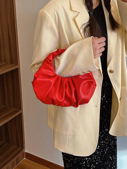 2024 New Style Cloud-Shaped Ruched Orange Bag, Handheld Bag, Versatile Casual Women's Bag, Crescent-Shaped Clutch Bag