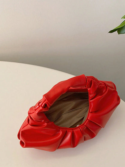 2024 New Style Cloud-Shaped Ruched Orange Bag, Handheld Bag, Versatile Casual Women's Bag, Crescent-Shaped Clutch Bag