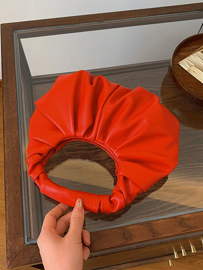2024 New Style Cloud-Shaped Ruched Orange Bag, Handheld Bag, Versatile Casual Women's Bag, Crescent-Shaped Clutch Bag