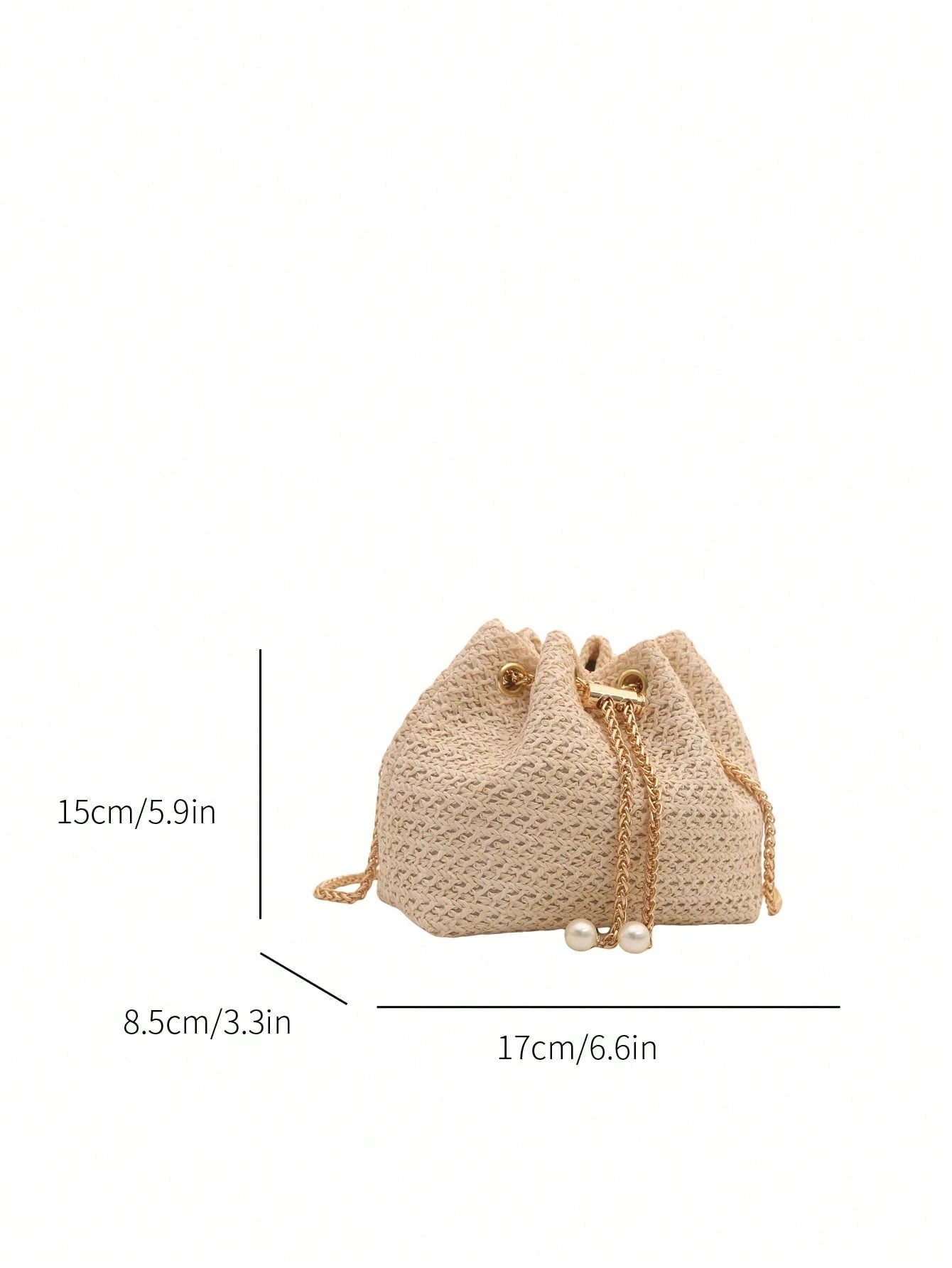 Fashion Solid Color Hollow Out Woven Chain Drawstring Mini Crossbody Bucket Bag