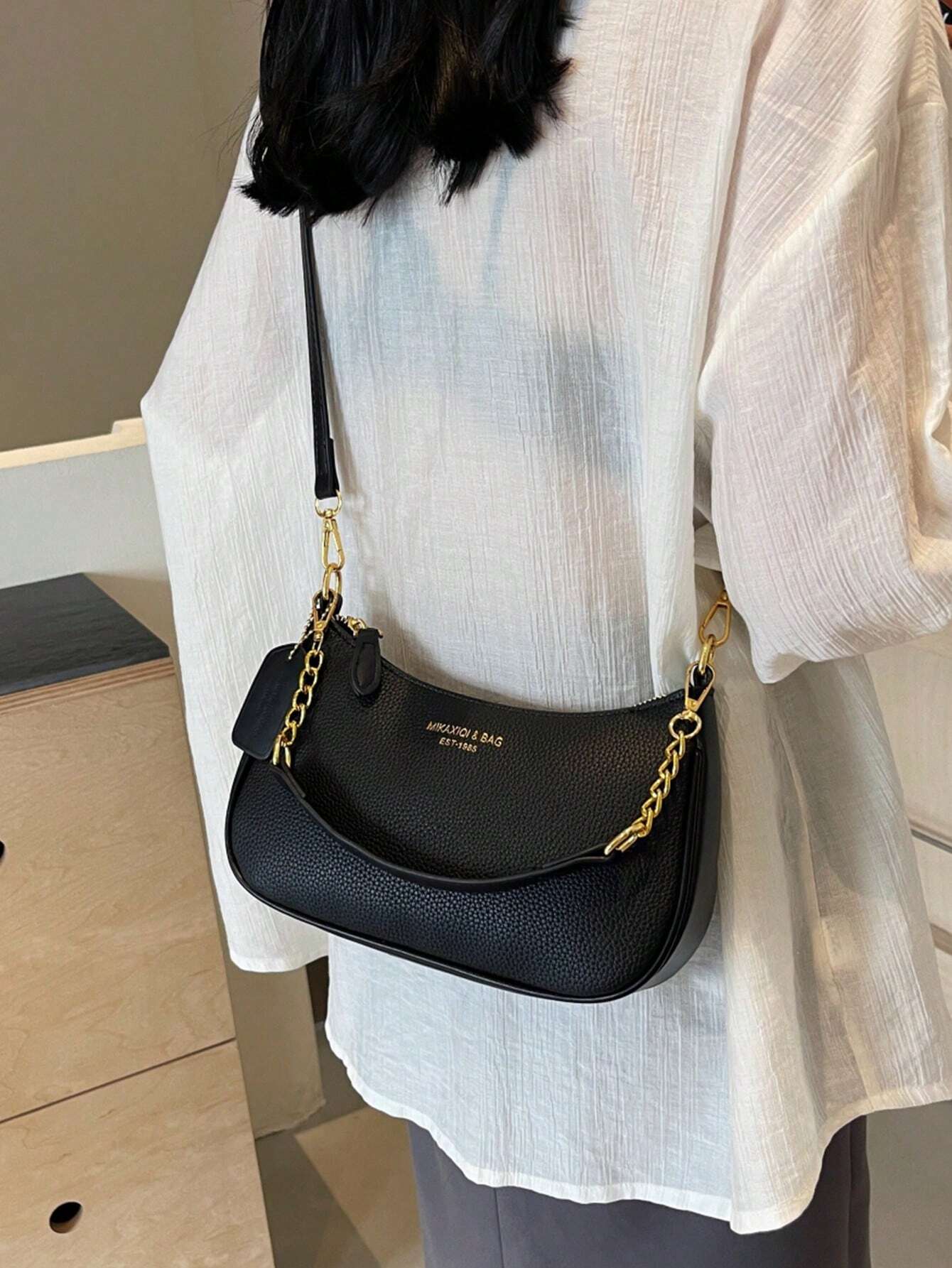 1pc Solid Color PU Leather Shoulder Bag For Women, Versatile Crossbody Bag For Commuting, Adjustable Shoulder Strap