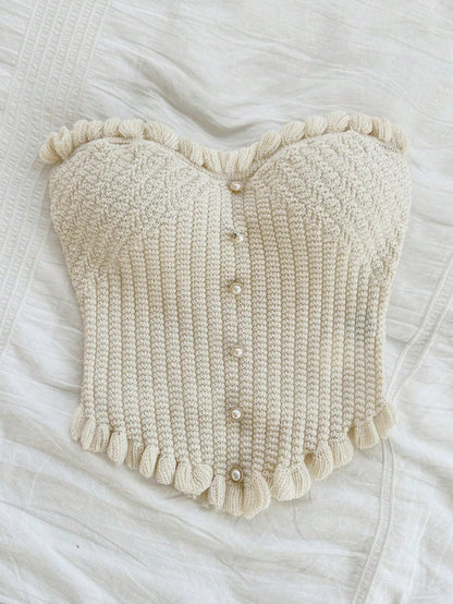 Soleia Women's Button Decor Fashion Casual Ruffle Hem Knitted Camisole Top,Going Out Top