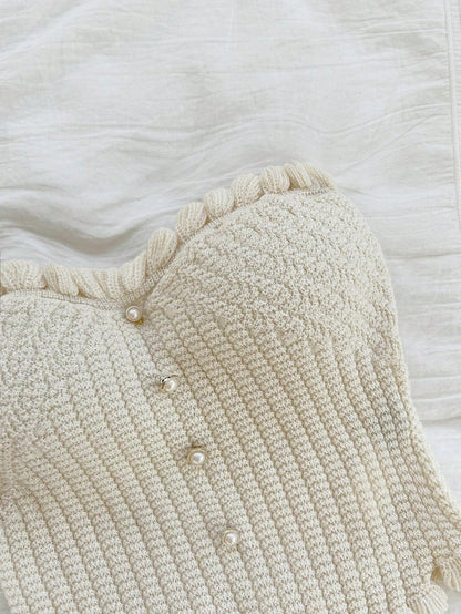 Soleia Women's Button Decor Fashion Casual Ruffle Hem Knitted Camisole Top,Going Out Top