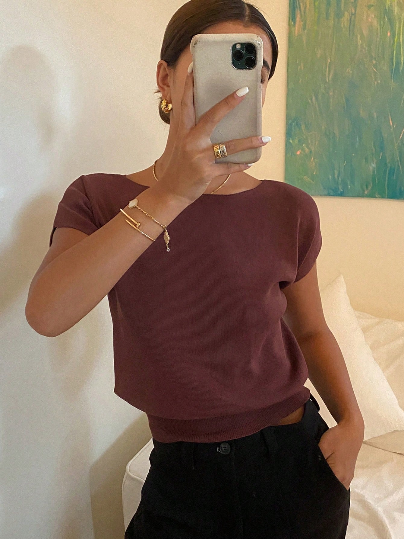 Livesso Solid Color Slim Fit Short Sleeve Knitted Top For Women Summer,Teacher Outfits