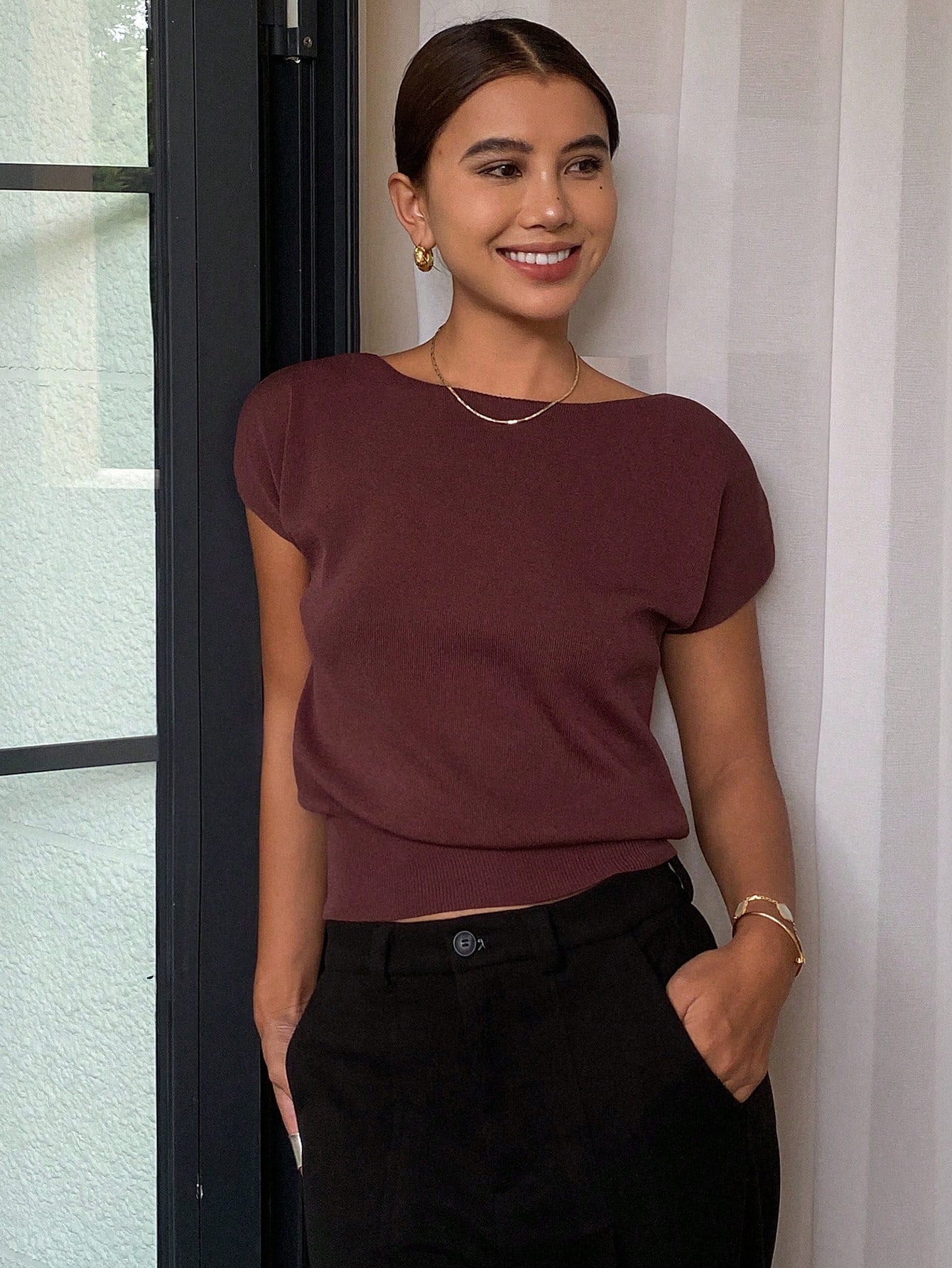 Livesso Solid Color Slim Fit Short Sleeve Knitted Top For Women Summer,Teacher Outfits