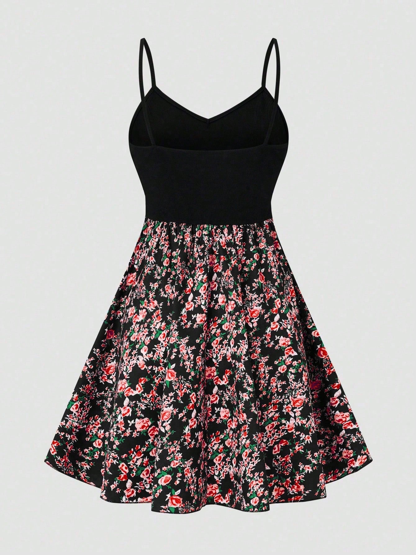 SHEIN LUNE Women's Floral Print Patchwork Slip Dress, Casual Vacation Style