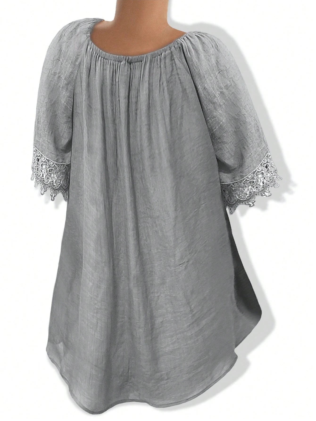 EMERY ROSE Women Plain Short Sleeve Ruffle Detail Casual Blouse, Everyday Wear