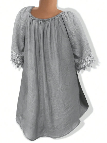 EMERY ROSE Women Plain Short Sleeve Ruffle Detail Casual Blouse, Everyday Wear