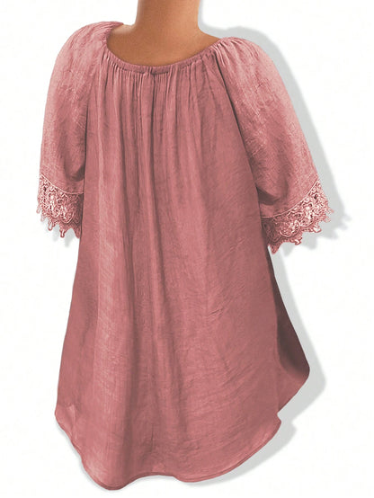 EMERY ROSE Women Plain Short Sleeve Ruffle Detail Casual Blouse, Everyday Wear