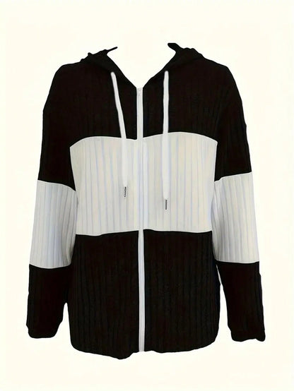 INAWLY Women's Spring And Autumn Casual Color Blocking Drawstring Hooded Jacket Fall Winter Cloth For Women